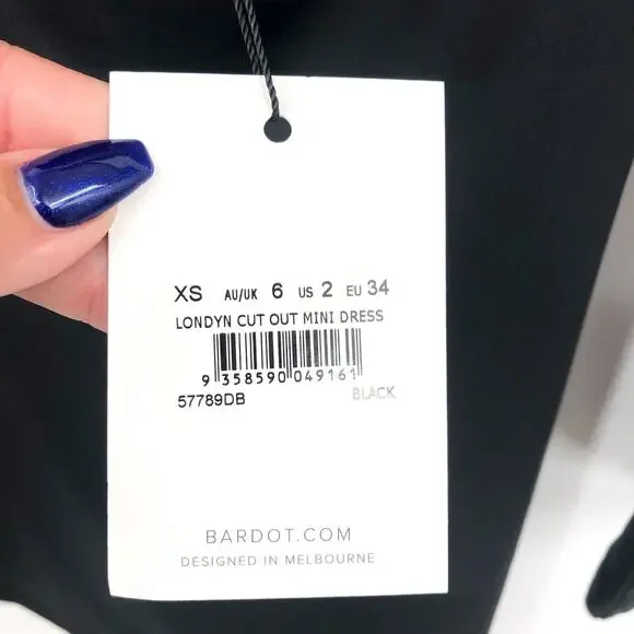 BARDOT Women's Londyn Cut Out Mini Dress XS Black Bodycon Stretch NWT - Picture 10 of 14